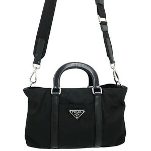 Prada Tessuto 2way Satchel black handbag leather top handles